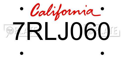 7RLJ060 California License Plate
