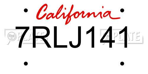 7RLJ141 California License Plate