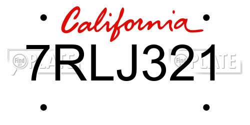 7RLJ321 California License Plate