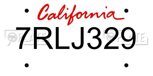 7RLJ329 California License Plate