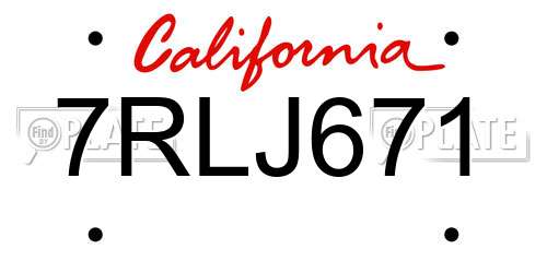 7RLJ671 California License Plate