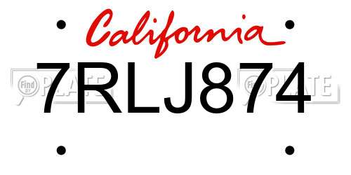 7RLJ874 California License Plate