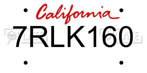 7RLK160 California License Plate