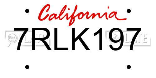 7RLK197 California License Plate