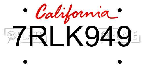 7RLK949 California License Plate