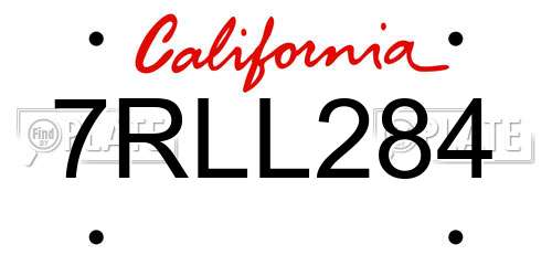 7RLL284 California License Plate