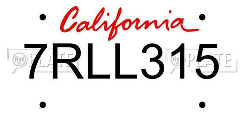 7RLL315 California License Plate