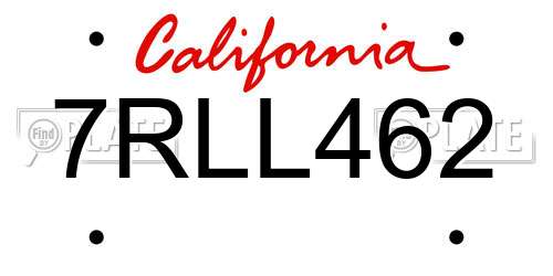 7RLL462 California License Plate