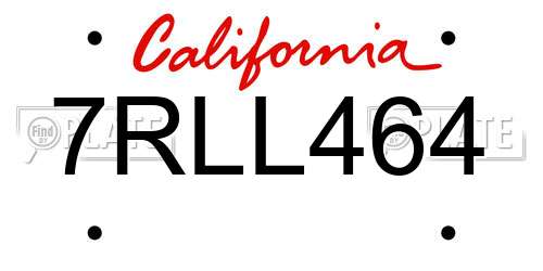 7RLL464 California License Plate