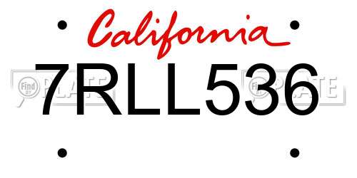 7RLL536 California License Plate
