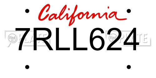 7RLL624 California License Plate