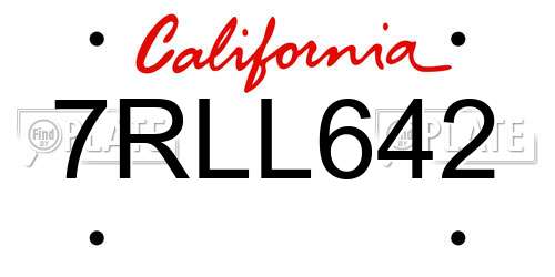 7RLL642 California License Plate