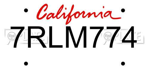 7RLM774 California License Plate