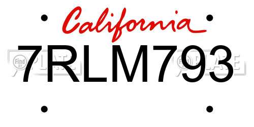 7RLM793 California License Plate
