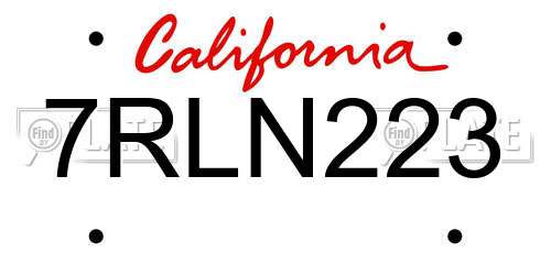 7RLN223 California License Plate