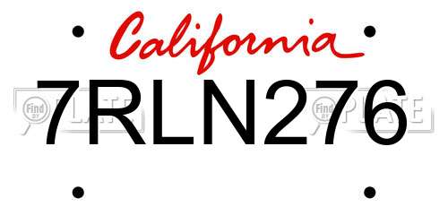7RLN276 California License Plate