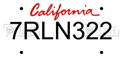 7RLN322 California License Plate