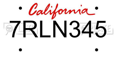 7RLN345 California License Plate