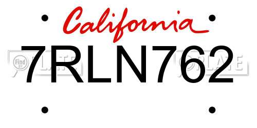 7RLN762 California License Plate
