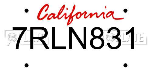 7RLN831 California License Plate
