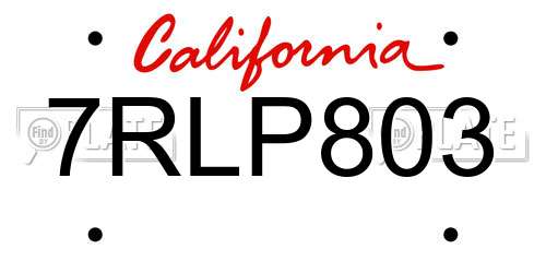 7RLP803 California License Plate