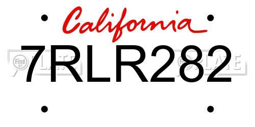 7RLR282 California License Plate