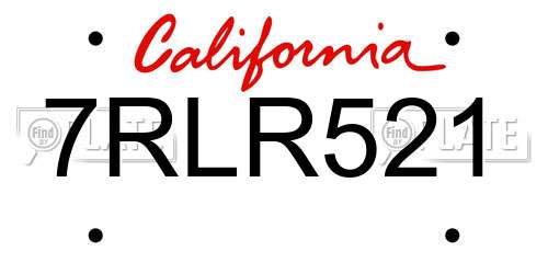 7RLR521 California License Plate