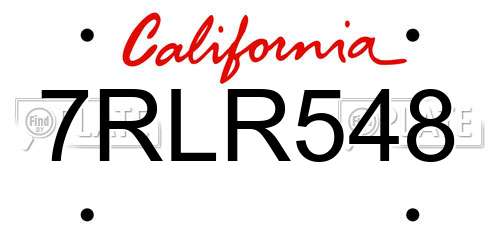 7RLR548 California License Plate