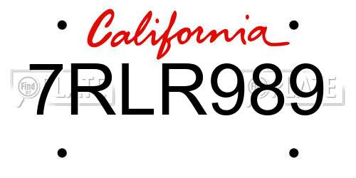 7RLR989 California License Plate