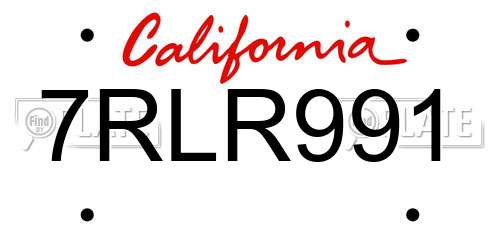 7RLR991 California License Plate