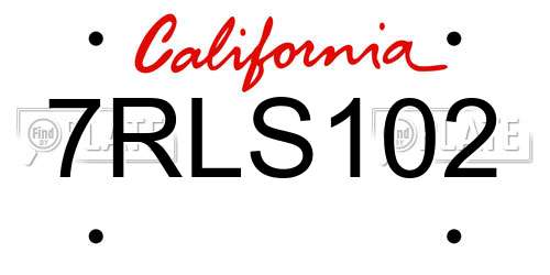 7RLS102 California License Plate