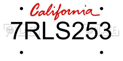 7RLS253 California License Plate