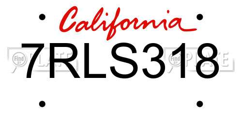 7RLS318 California License Plate