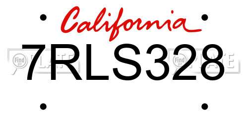 7RLS328 California License Plate