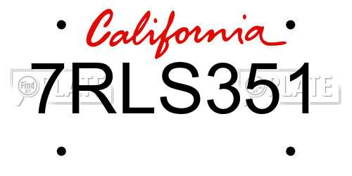 7RLS351 California License Plate