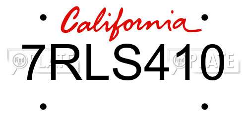 7RLS410 California License Plate