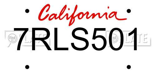 7RLS501 California License Plate