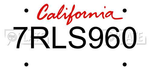7RLS960 California License Plate