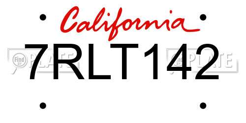 7RLT142 California License Plate