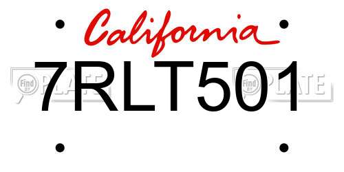 7RLT501 California License Plate