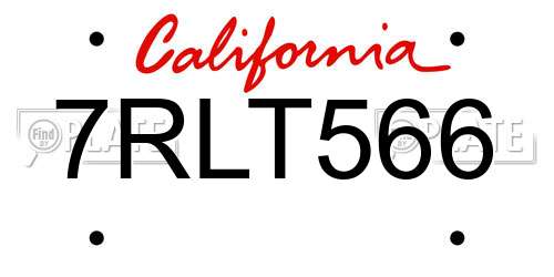 7RLT566 California License Plate