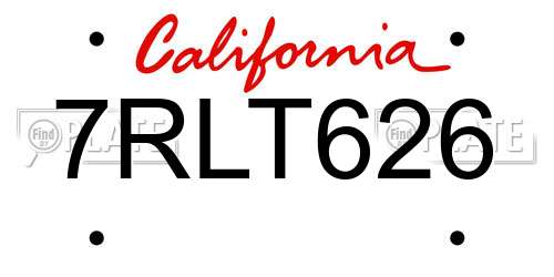 7RLT626 California License Plate