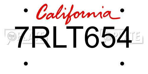 7RLT654 California License Plate