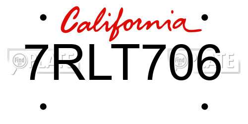 7RLT706 California License Plate