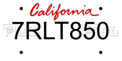 7RLT850 California License Plate