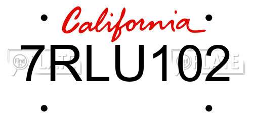 7RLU102 California License Plate