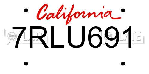 7RLU691 California License Plate