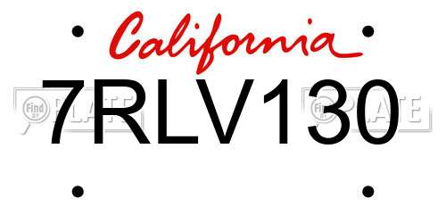 7RLV130 California License Plate