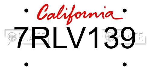 7RLV139 California License Plate