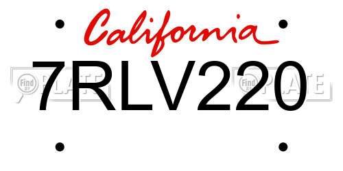 7RLV220 California License Plate